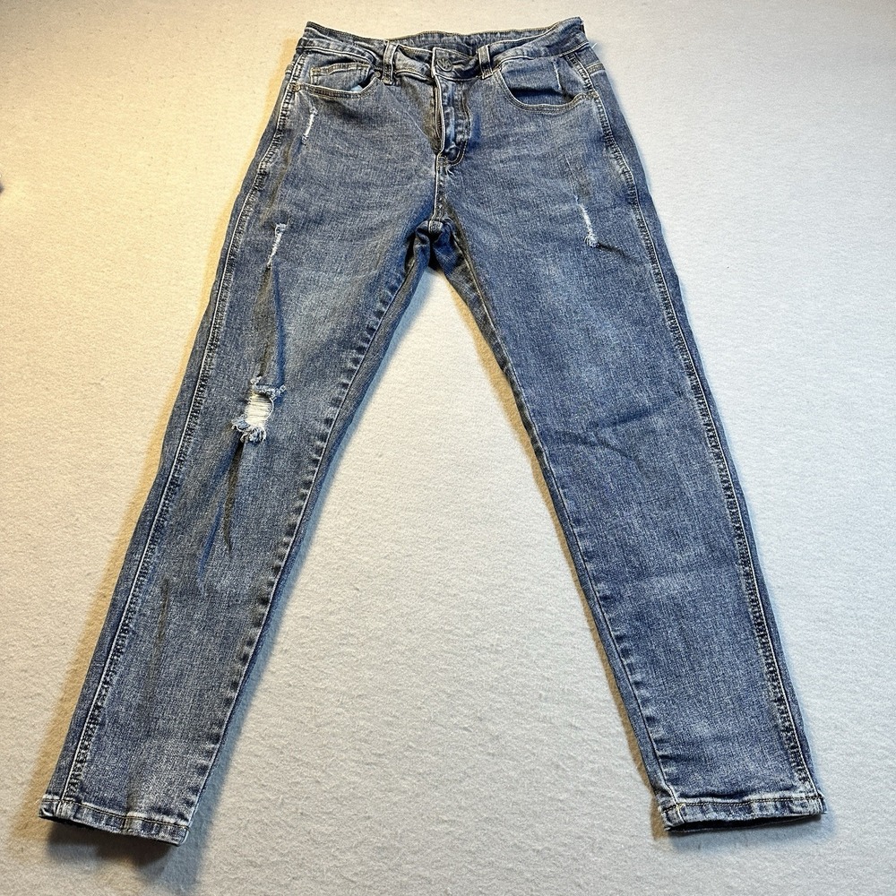 YoungLA 607 Mens Distressed Slim Fit Jeans Blue Denim 32x28 Tag Runs Small